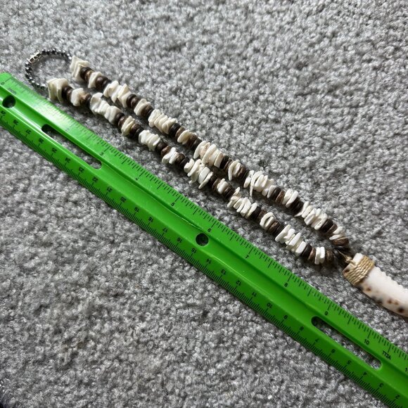 Handmade Beaded Shell Necklace Faux Bone Tooth Pendant & Barrel Clasp - Picture 9 of 16